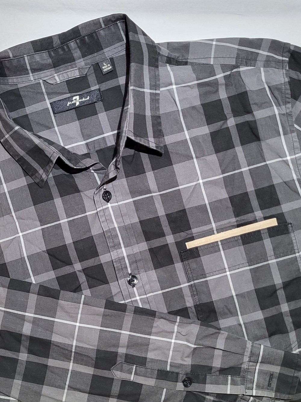7 For All Mankind Men's Black & Gray Plaid Button-Down Shirt